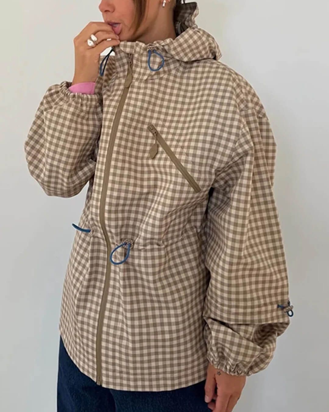 SOKYND Natalie Plaid Hooded Trench Jacket JacketSOKYND-720919-KHA-M-42327KhakiM