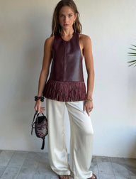 Nicole Kunstleder Fransen Neckholder Top