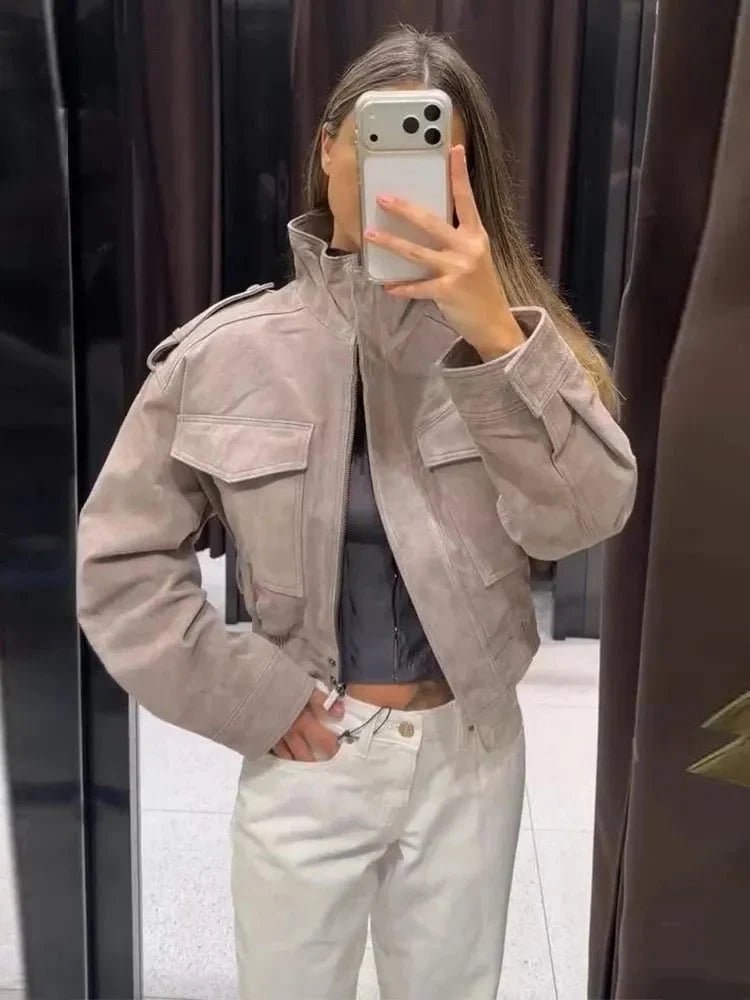 SOKYND Nina Faux Suede Cropped Jacket JacketSOKYND-838551-GRE-XS-52343GreyXS