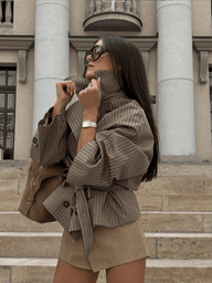 Nina kariertes Funnel-Kragen Trenchcoat