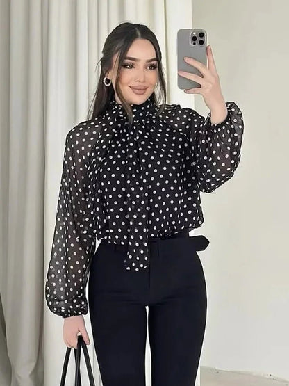SOKYND Nyla High Collar Polka Dot Blouse TopsSOKYND-895575-WHI-L-91959WhiteL