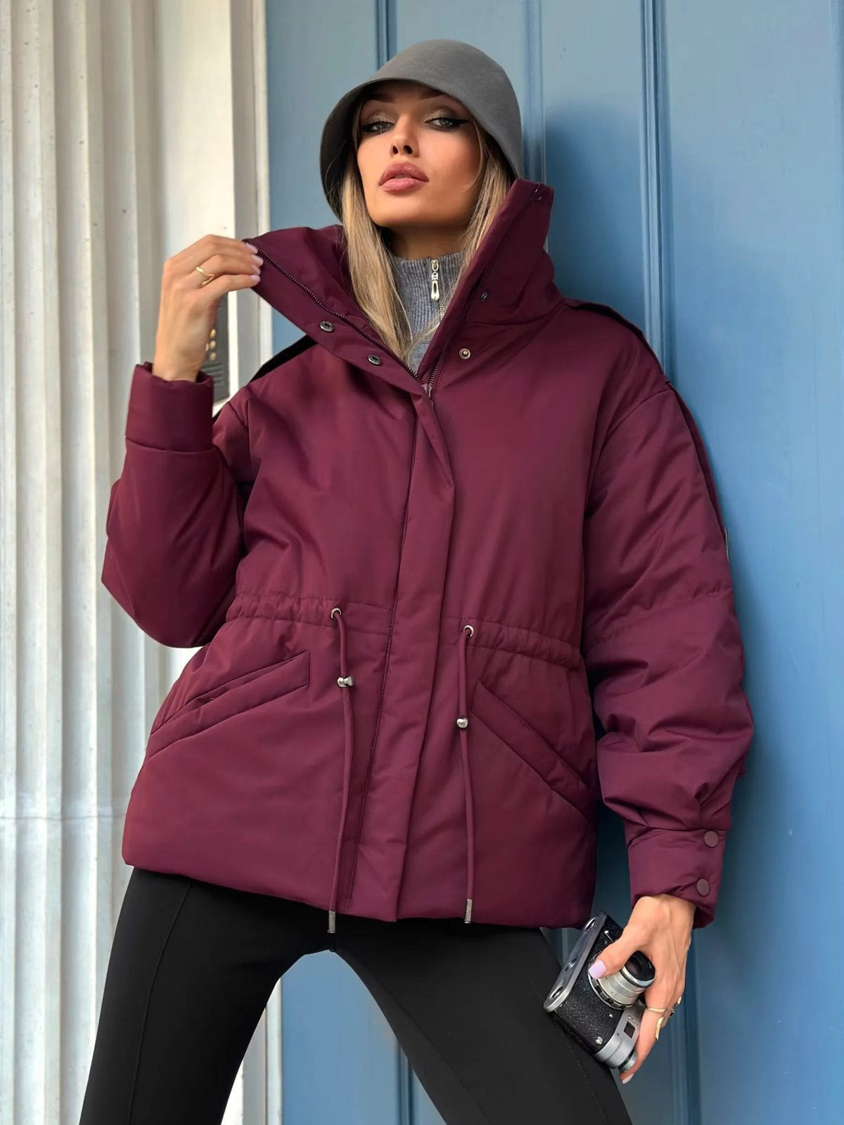 SOKYND Olivia Oversized Drawstring Waist Puffer Jacket JacketSOKYND-246423-PUR-M-67415PurpleM