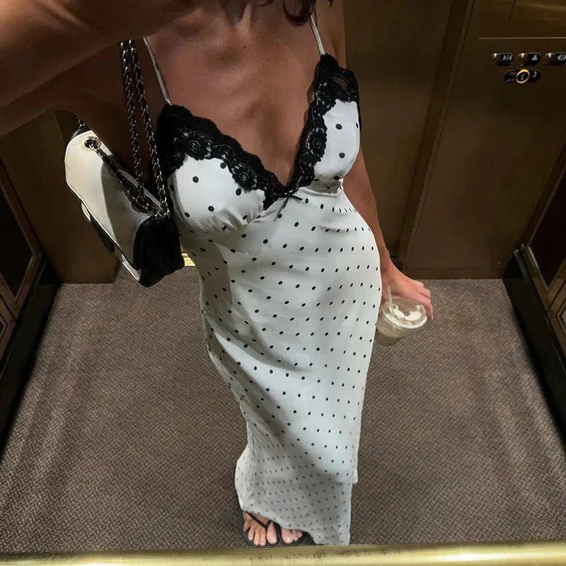 SOKYND Ophelia Lace Trim Polka Dot Dress DressWhiteL