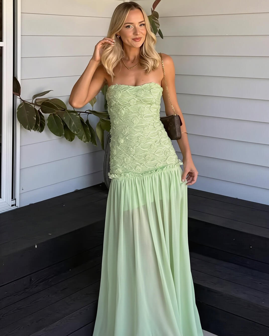 SOKYND Oriane Strapless Floral Lace Maxi Dress DressSOKYND-823063-SAG-L-15671Light GreenL