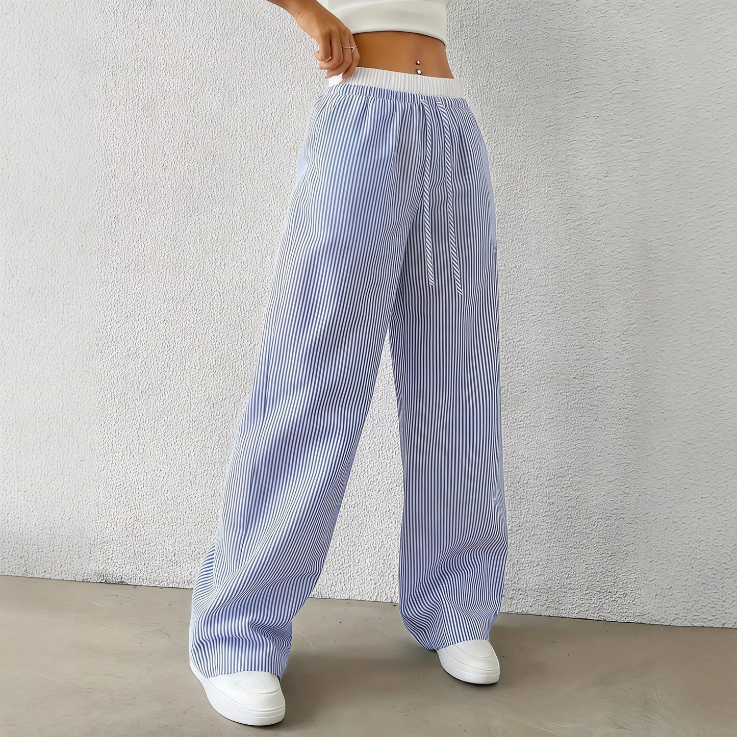 SOKYND Orla Striped Straight Casual Pants BottomsBlueXL
