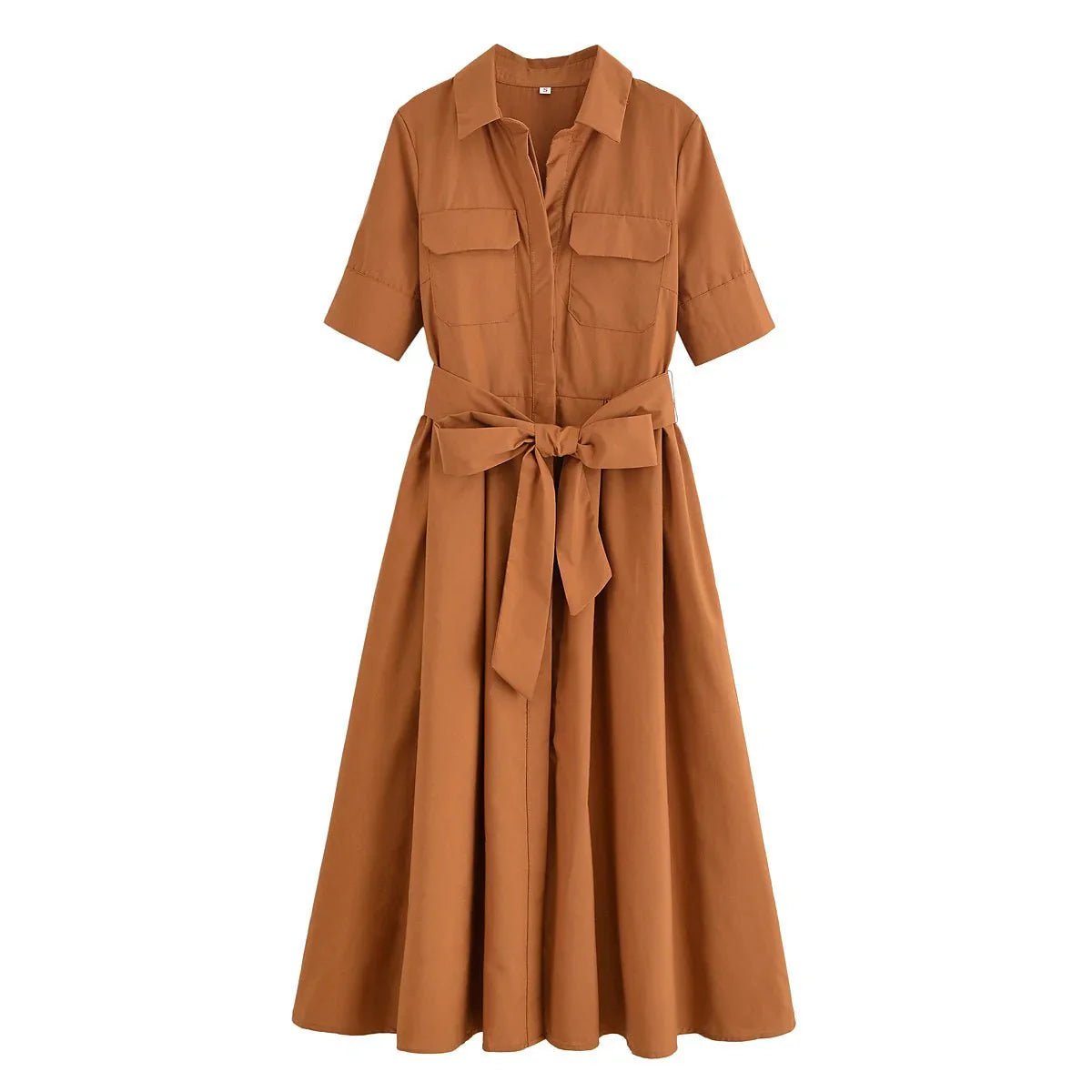 SOKYND Paloma Belted Shirt Midi Dress DressBrownXS