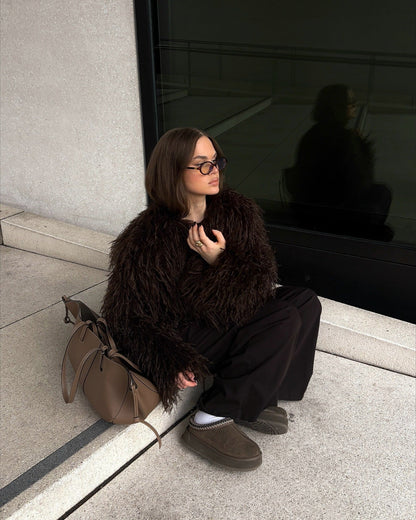 SOKYND Priscilla Fuzzy Faux Fur Coat Coats & Jacketsct1767356248755910001BurgundyXS
