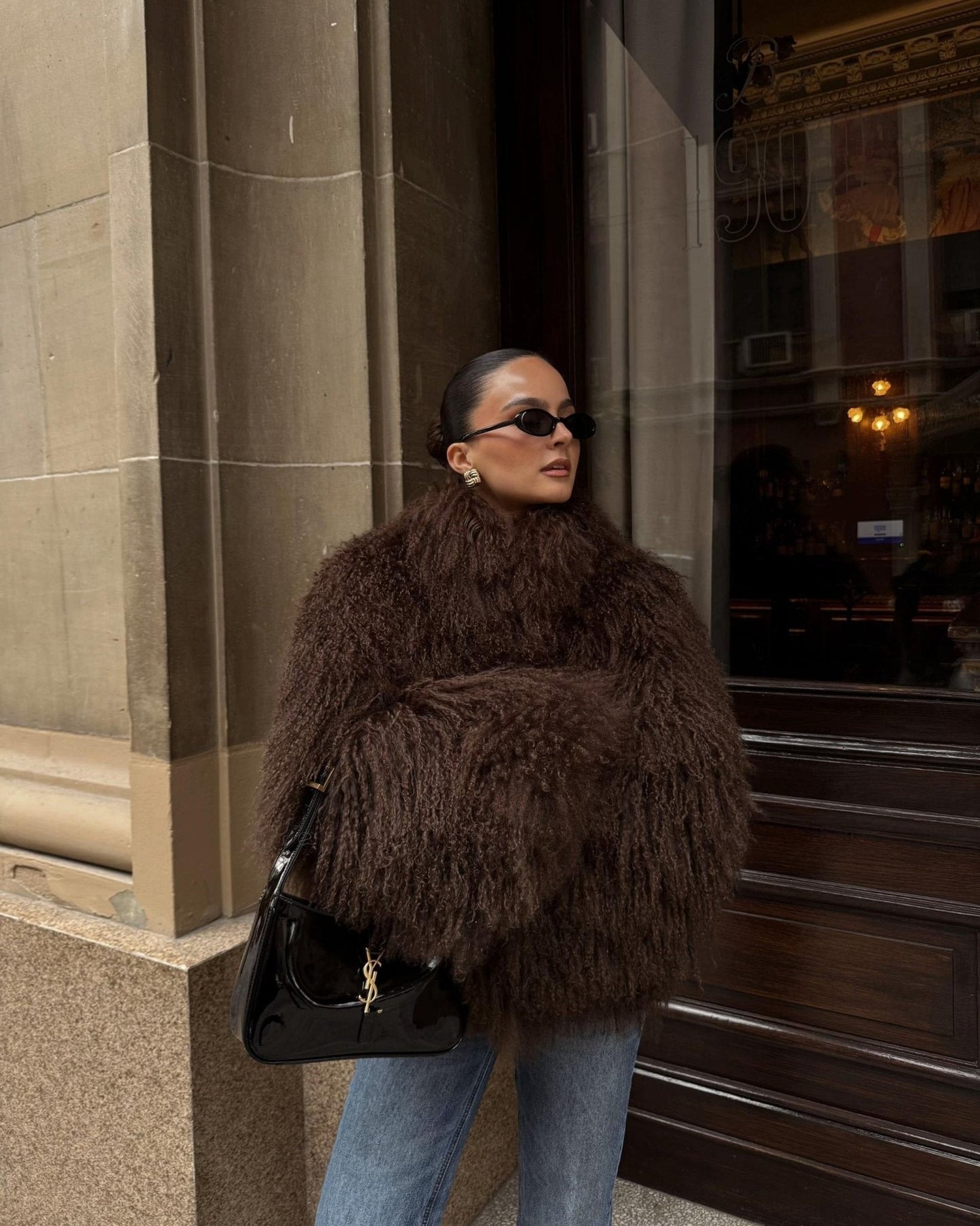 SOKYND Priscilla Fuzzy Faux Fur Coat Coats & JacketsqS1767356248754416121Dark BrownXS