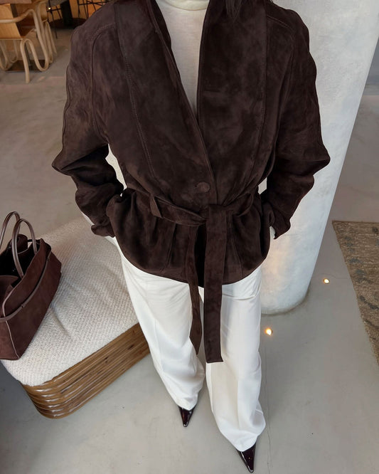Rebecca Taillierter Kunstwildleder-Trenchcoat