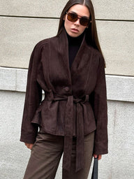 Rebecca Taillierter Kunstwildleder-Trenchcoat