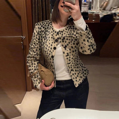 SOKYND Rose Leopard Faux Fur Cropped Jacket JacketSOKYND-698967-M-OS-80759M