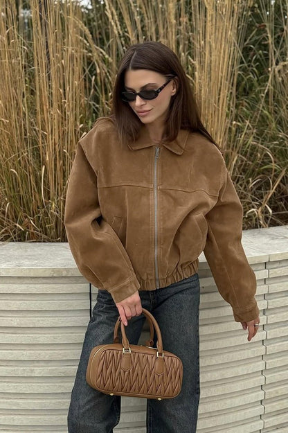 SOKYND Rose Suede Zip Relaxed Jacket JacketSOKYND-511831-BRO-L-73751BrownL