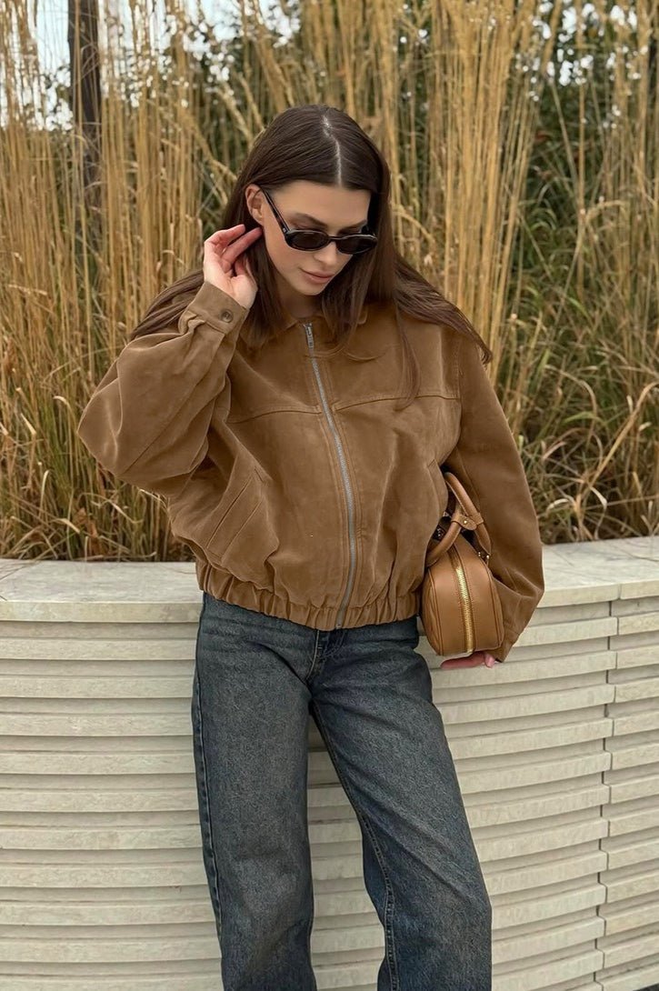 SOKYND Rose Suede Zip Relaxed Jacket JacketSOKYND-511831-BRO-M-40983BrownM