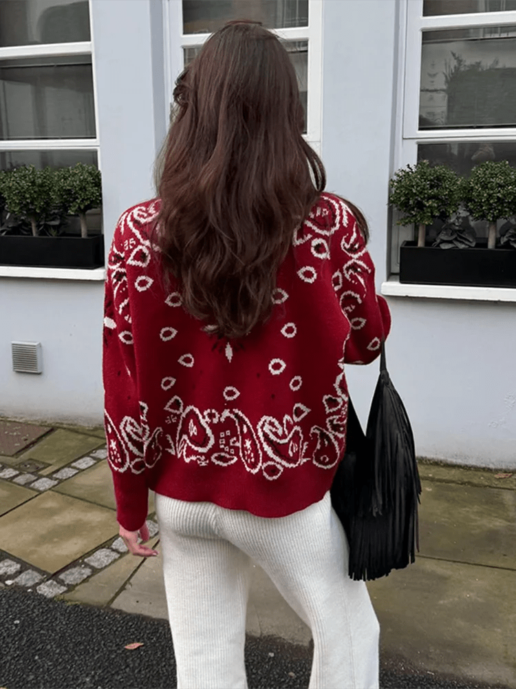 SOKYND Ruth Paisley Zip-Up Knit Jacket JacketSOKYND-675863-BUR-S-47415RedS