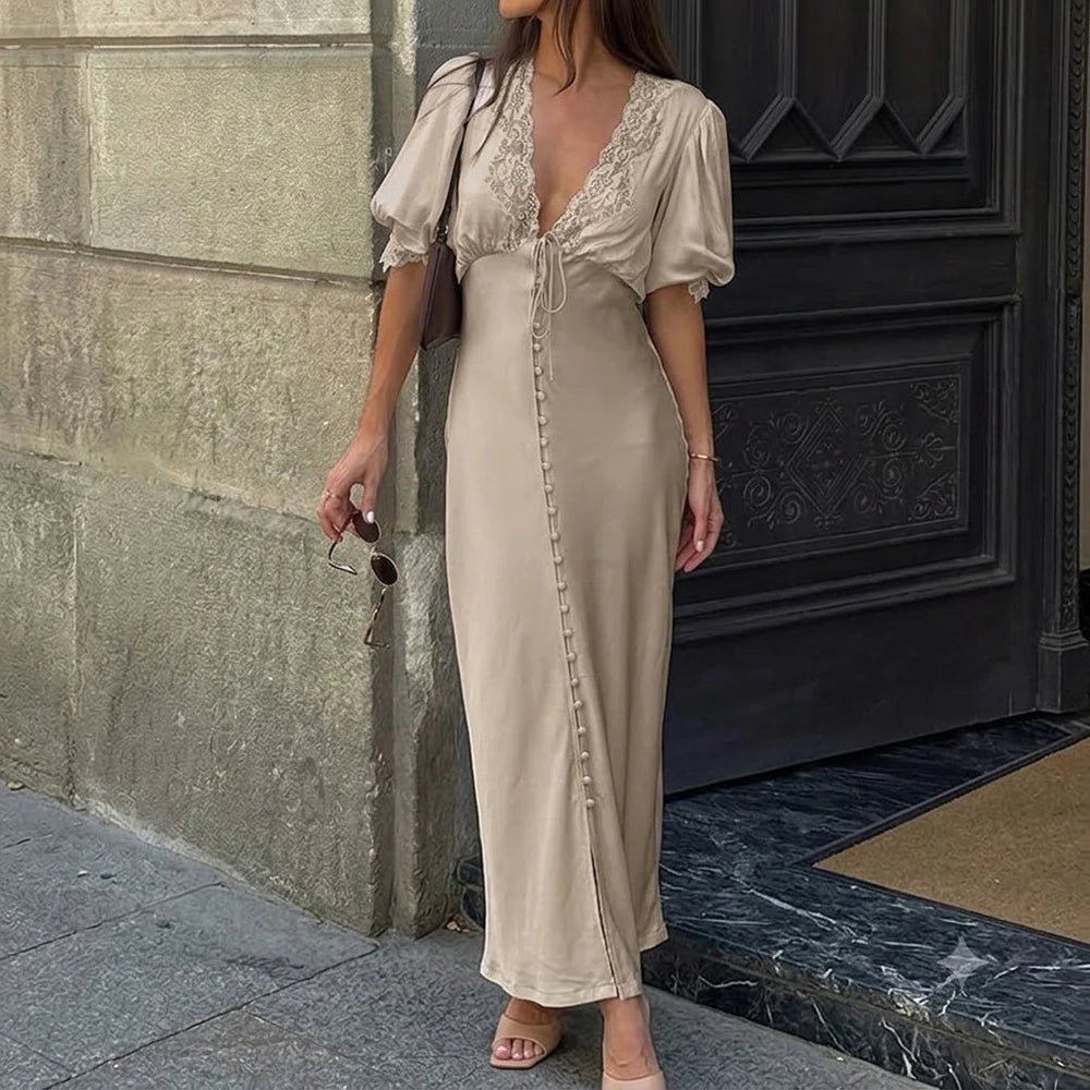 SOKYND Sandra Puff Sleeve Lace-Up Maxi Dress DressSOKYND-475863-DEF-OS-75831S