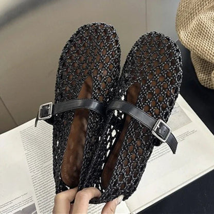 SOKYND Sophia Woven Mesh Flat Sandals ShoesBlack35
