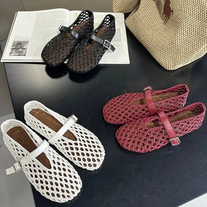 SOKYND Sophia Woven Mesh Flat Sandals ShoesWhite35