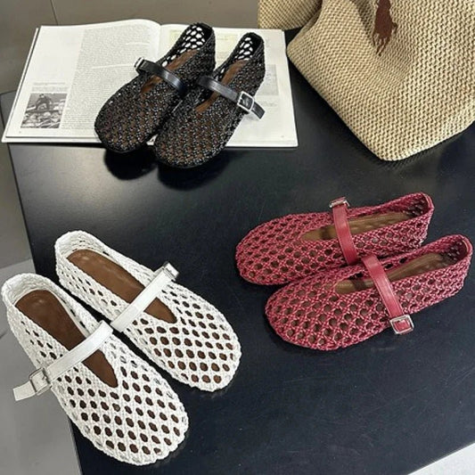 SOKYND Sophia Woven Mesh Flat Sandals ShoesWhite35