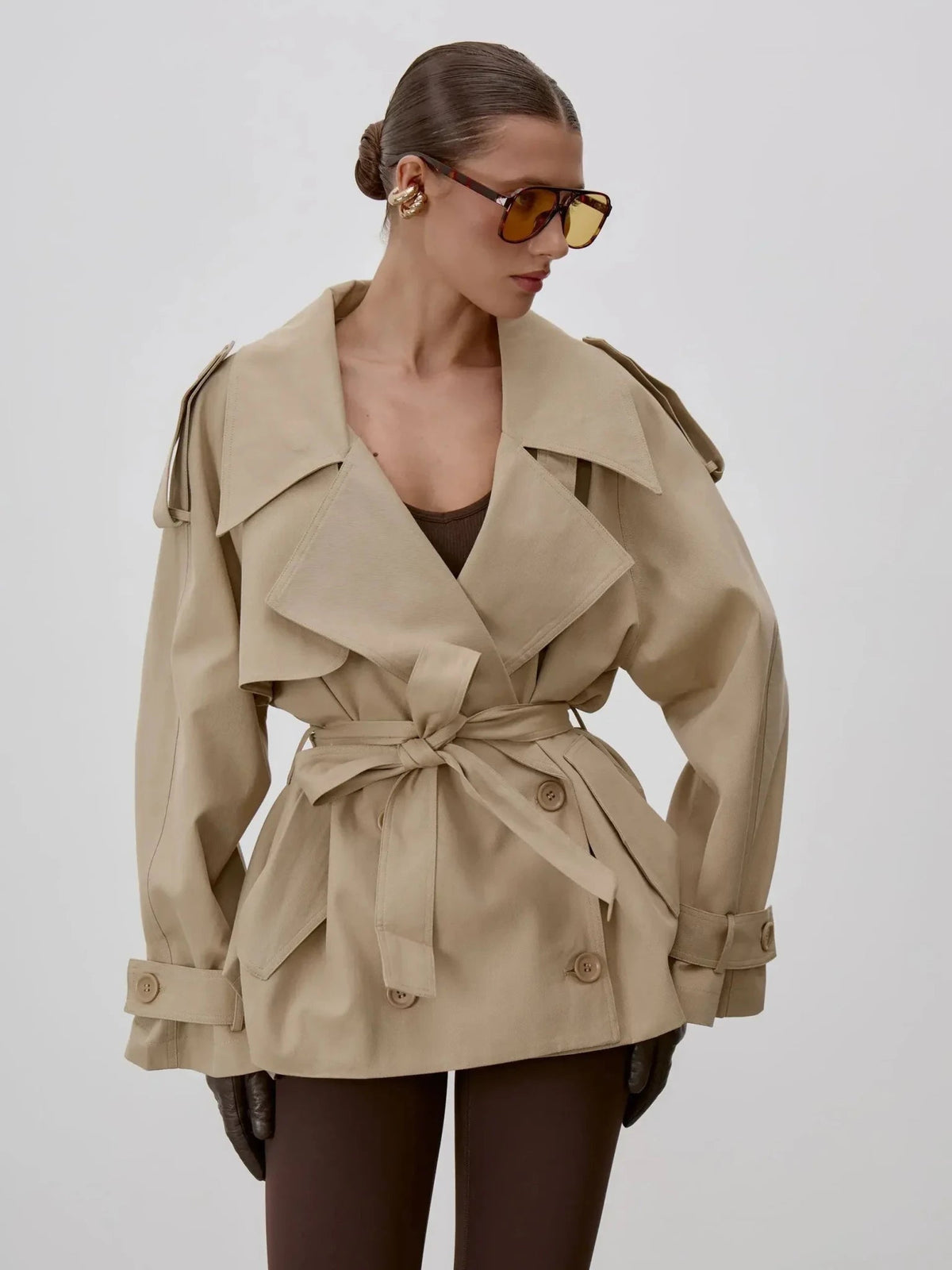 SOKYND Sophie Lace Up Stand Collar Trenchcoat Coats & JacketsQC1774219786679177464BeigeS
