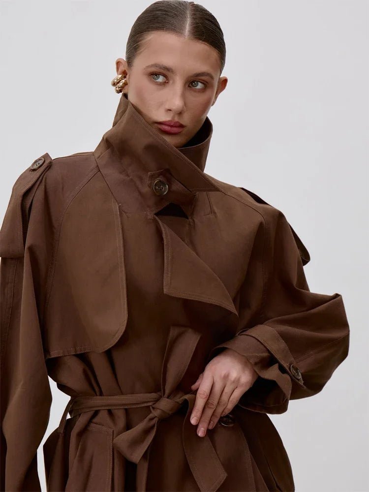 SOKYND Sophie Lace Up Stand Collar Trenchcoat Coats & JacketsuD1774219786679501074Dark BrownM