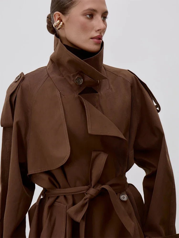 SOKYND Sophie Lace Up Stand Collar Trenchcoat Coats & Jacketswi1774219786679420476Dark BrownS