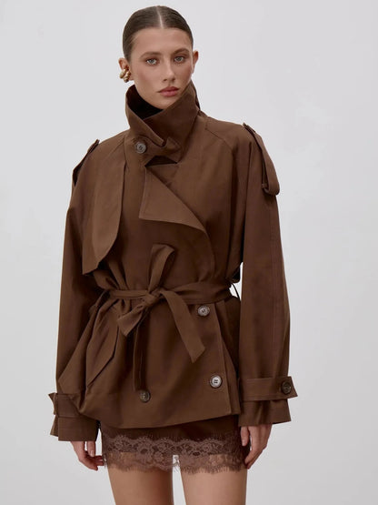 SOKYND Sophie Lace Up Stand Collar Trenchcoat Coats & Jacketswi1774219786679420476Dark BrownS