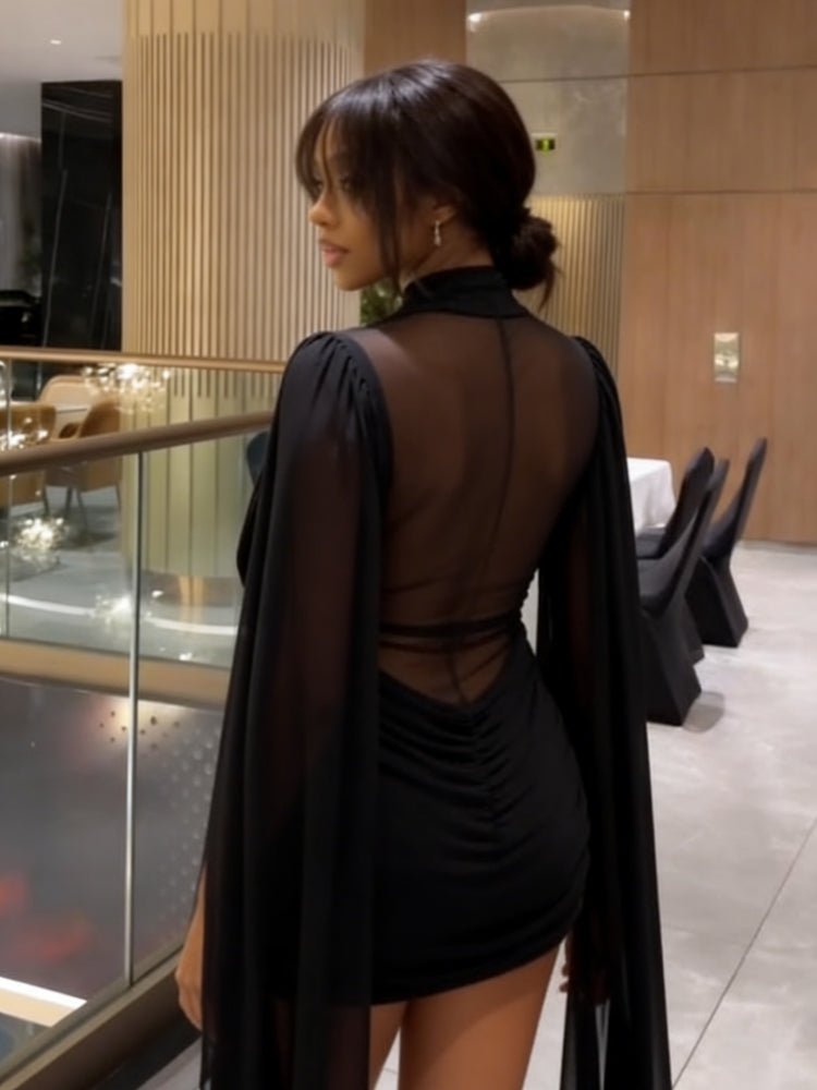 SOKYND Stacey Sheer Mini Dress with Cape Sleeves DressesAm1773141022781260654BlackXS