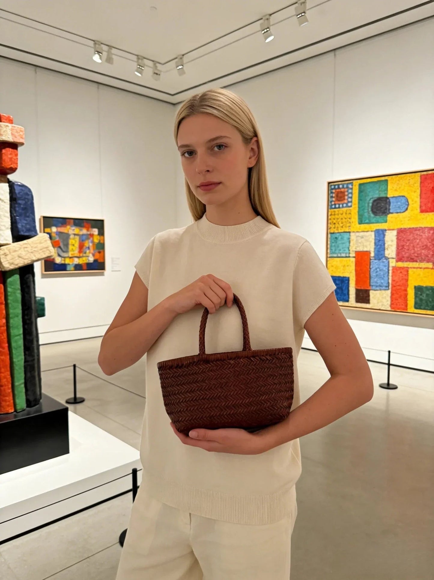 SOKYND Stellina Handwoven Leather Tote Bag BagsBrown