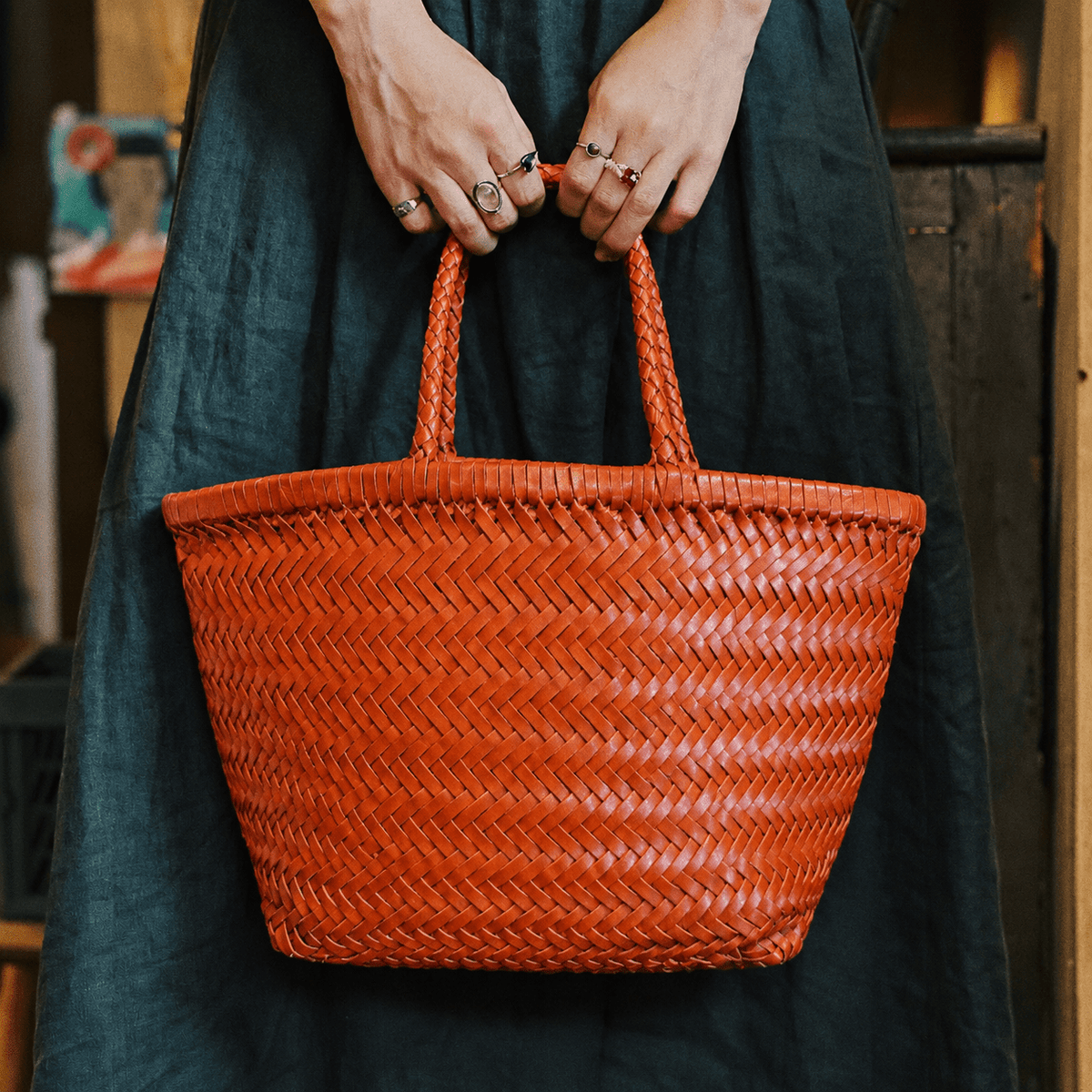 SOKYND Stellina Handwoven Leather Tote Bag HandbagsCoffee