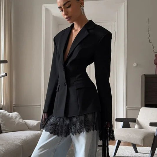 SOKYND Stephanie Blazer with Lace Details Coats & Jacketsyn1772777205920119841BlackS