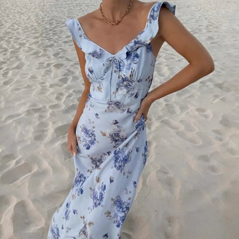 SOKYND Sylvie Floral Plunge Maxi Dress DressBlueXS