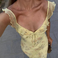 Sylvie Maxikleid mit Blumendruck und tiefem V-Ausschnitt