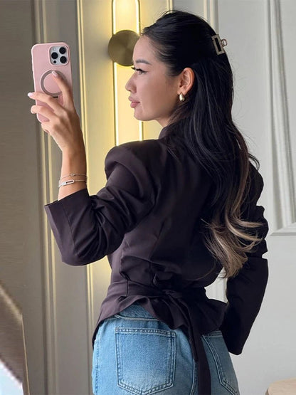 SOKYND Tanya Structured Shoulder Cinched Blazer Coats & Jacketsax1772777205899919002BrownS