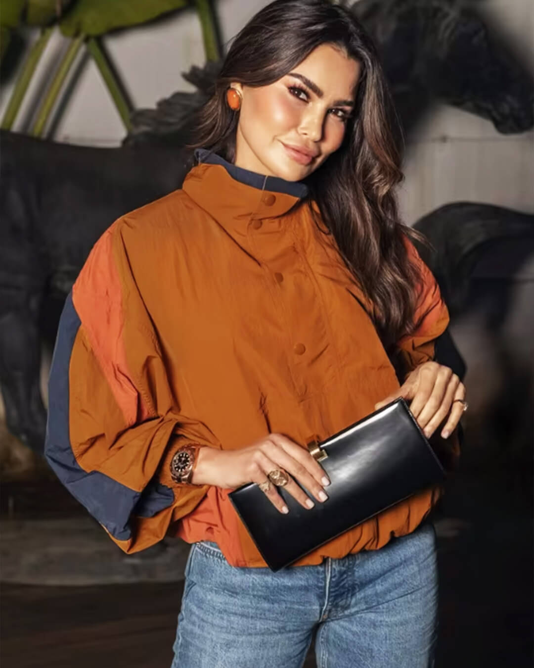 SOKYND Teresa Oversized Colorblock Cropped Jacket JacketSOKYND-116311-BRO-S-96951OrangeS