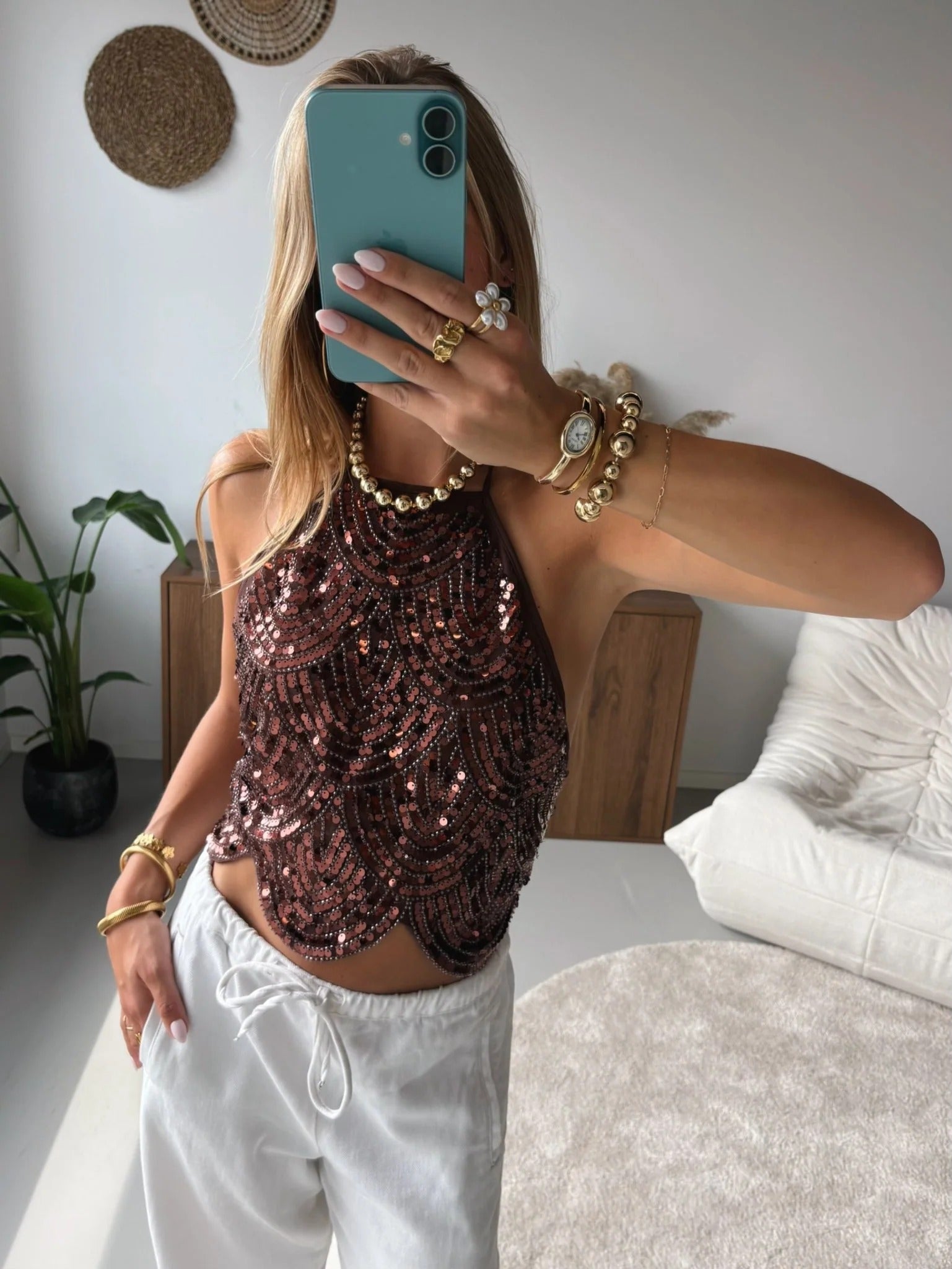 Jane Pailletten Neckholder-Top