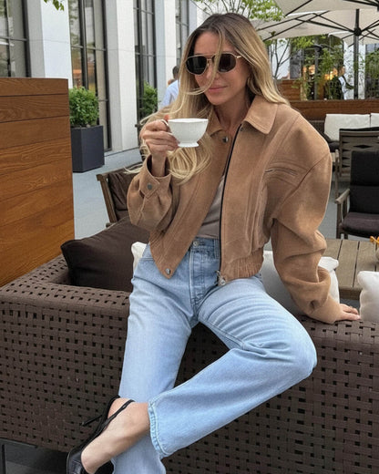 SOKYND Tracey Suede Lapel Jacket Coats & JacketshZ1774219786666137323CamelL