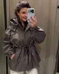 Valerie Karierte Kapuzen-Windjacke