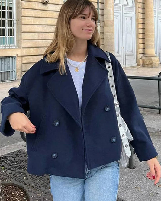 SOKYND Vannie Short Double - Breasted Coat Coats & JacketsiC1772777205893525777Navy BlueXS
