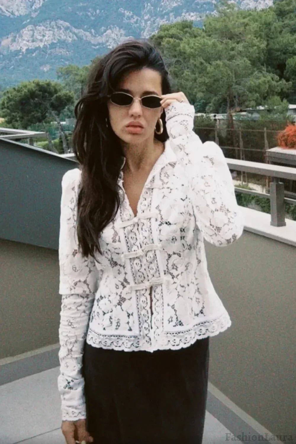 SOKYND Venya Elegant Lace Blouse TopsWhiteM