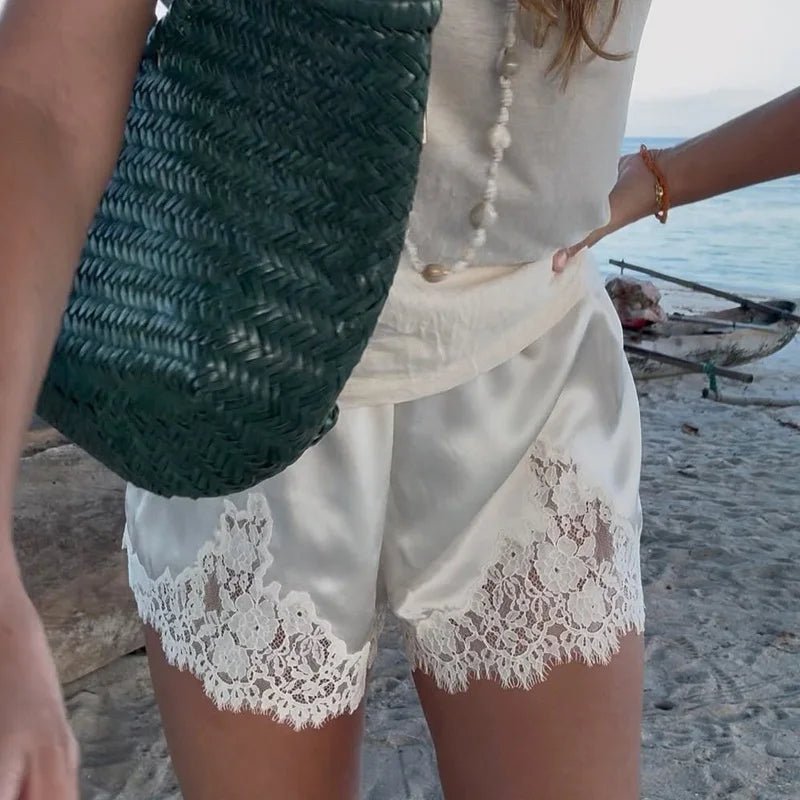SOKYND Vivian Satin Lace Shorts BottomsXz1772777205914672938WhiteS
