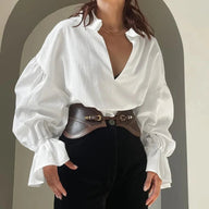 Yelena V-Ausschnitt Bluse mit Puffärmeln