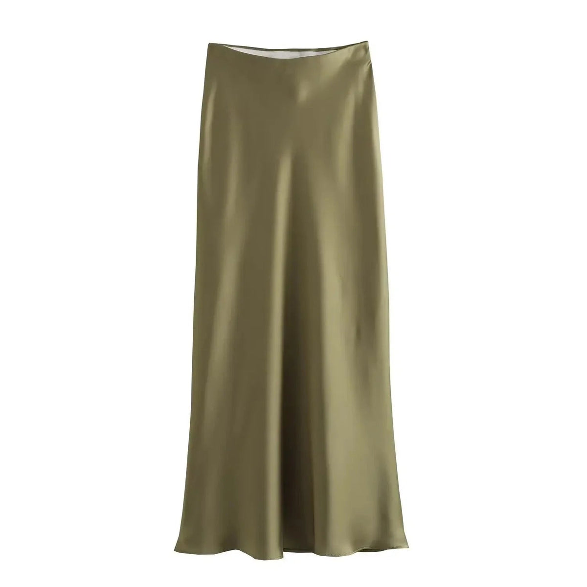 SOKYND Yui High Waist Black Satin Midi Skirt SkirtArmygreenXS