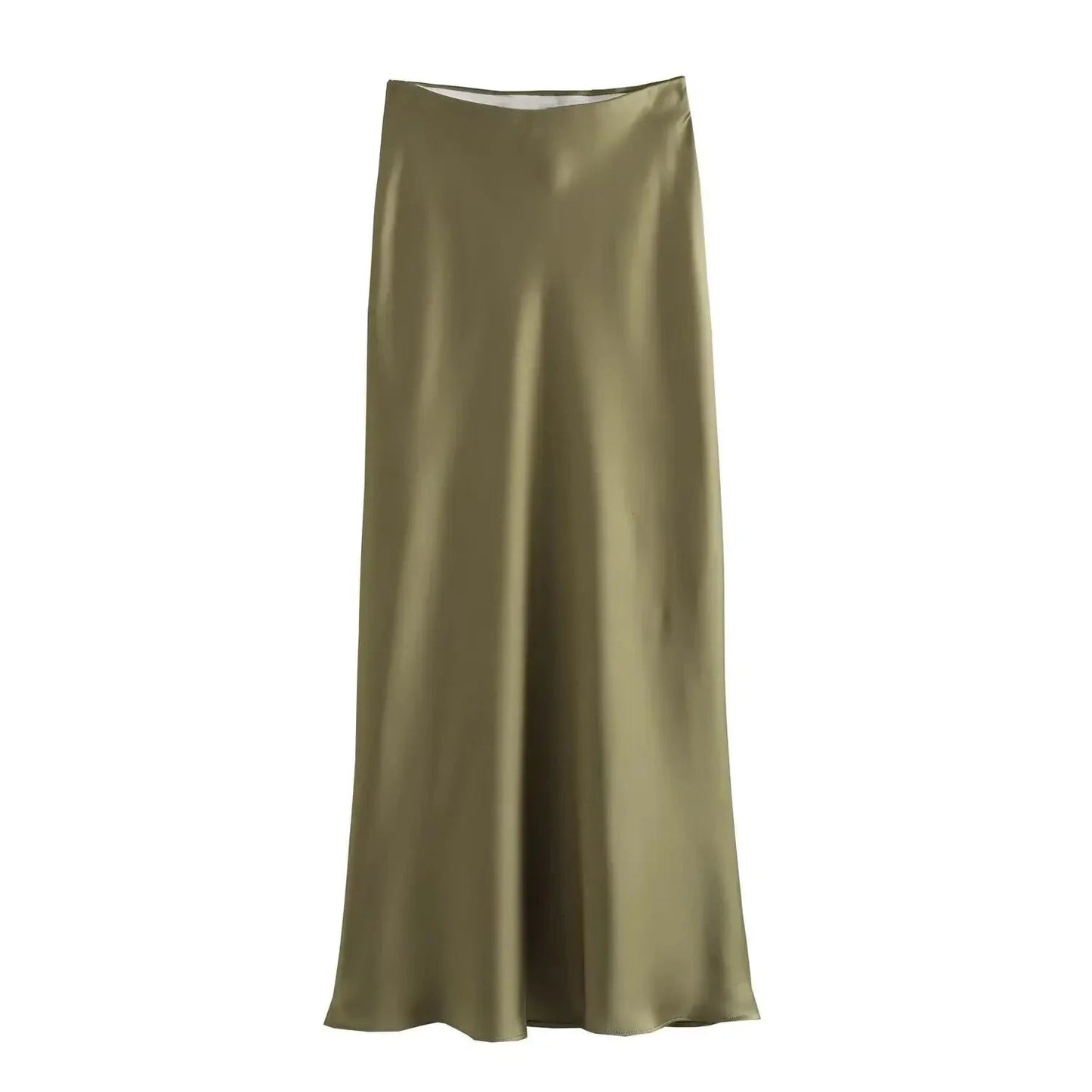 SOKYND Yui High Waist Black Satin Midi Skirt SkirtArmygreenXS