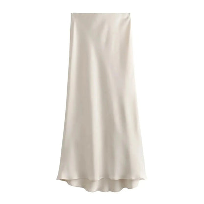 SOKYND Yui High Waist Black Satin Midi Skirt SkirtBlackXS