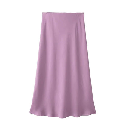 SOKYND Yui High Waist Black Satin Midi Skirt SkirtLavenderXS