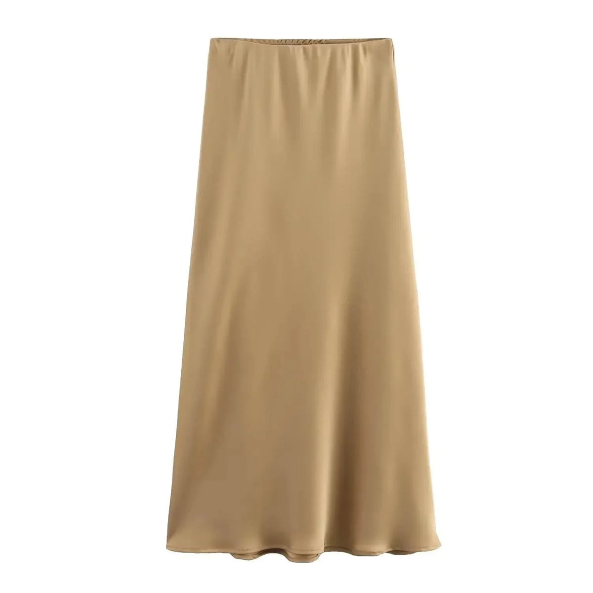 SOKYND Yui High Waist Black Satin Midi Skirt SkirtLight BrownXS
