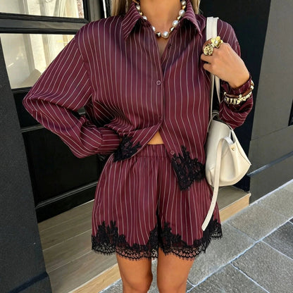 SOKYND Zenaida Pinstripe Shorts Set Matching SetsSOKYND-361239-BUR-M-35831BurgundyM