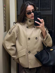 Zoe Beige Zweireihiger Trenchcoat
